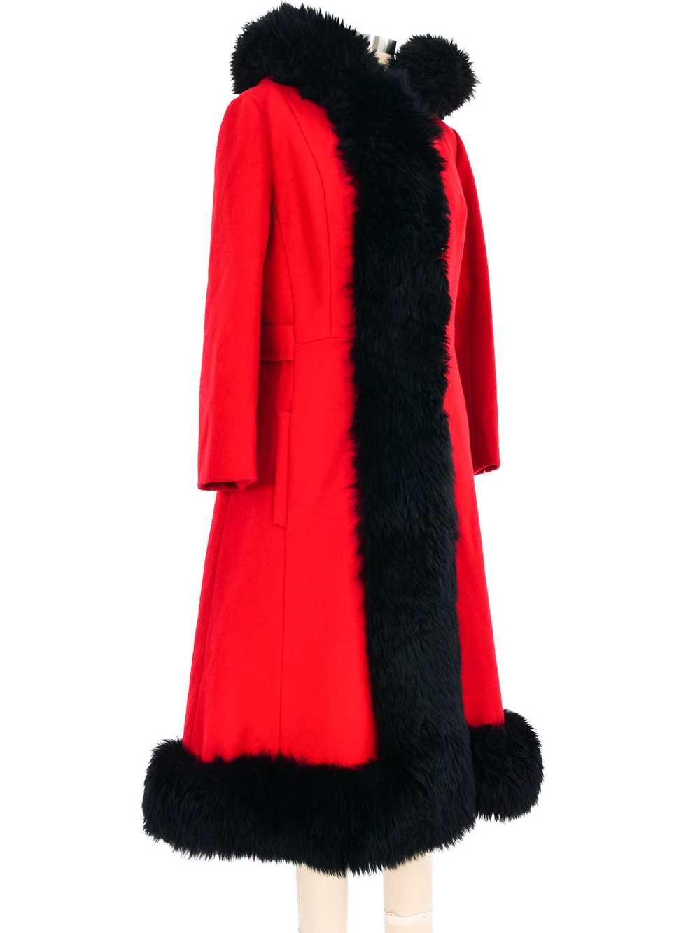 1960s Crimson Faux Fur Trimmed Princess Coat - image 3