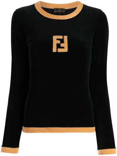 Fendi Pre-Owned 1990s appliqué-logo velvet sweats… - image 1