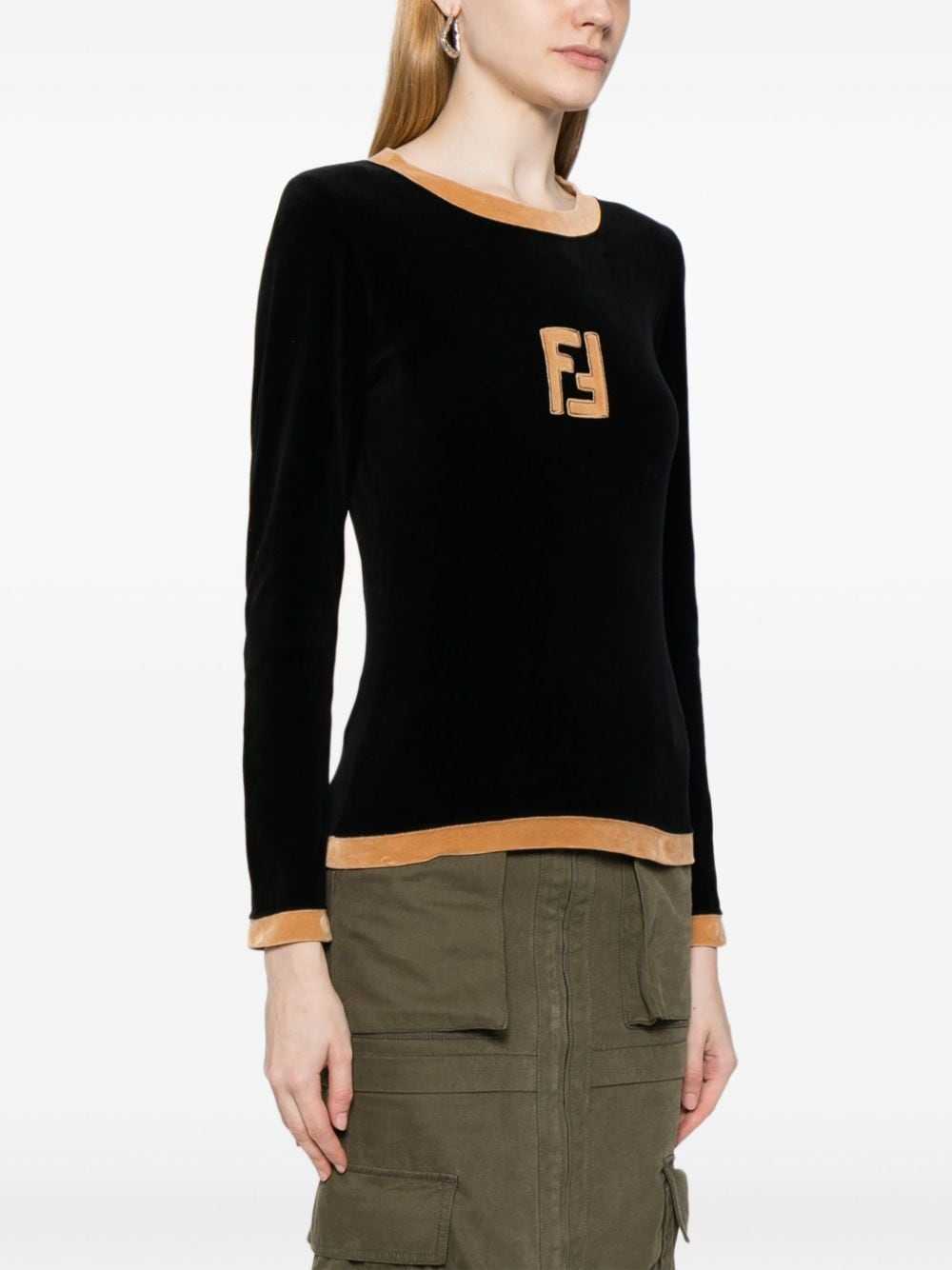 Fendi Pre-Owned 1990s appliqué-logo velvet sweats… - image 3
