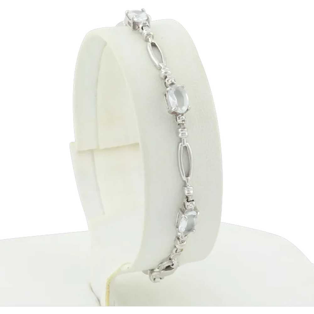 10k White Gold Natural Aquamarine Tennis Bracelet… - image 1