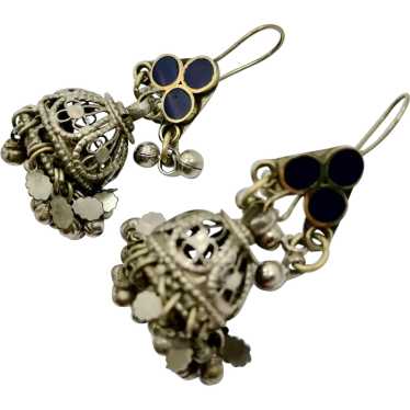 Afghan Earrings, Middle Eastern, Blue, Silver, Vi… - image 1