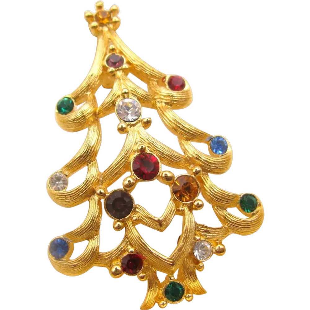 Fab MONET Rhinestone Christmas Tree Pin Designer … - image 1