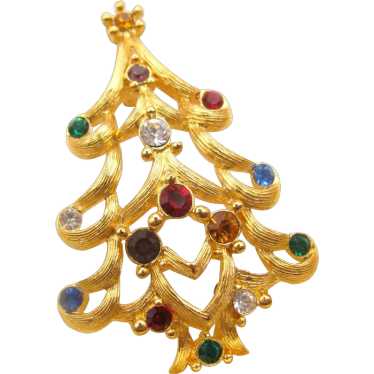 Fab MONET Rhinestone Christmas Tree Pin Designer … - image 1