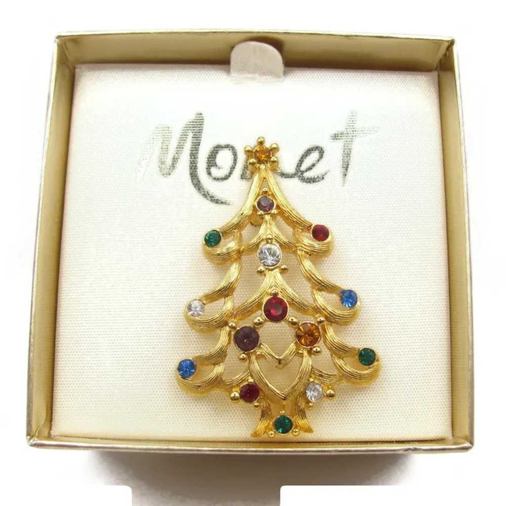 Fab MONET Rhinestone Christmas Tree Pin Designer … - image 2