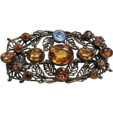 Large rhinestone brooch vintage, amber glass fili… - image 1