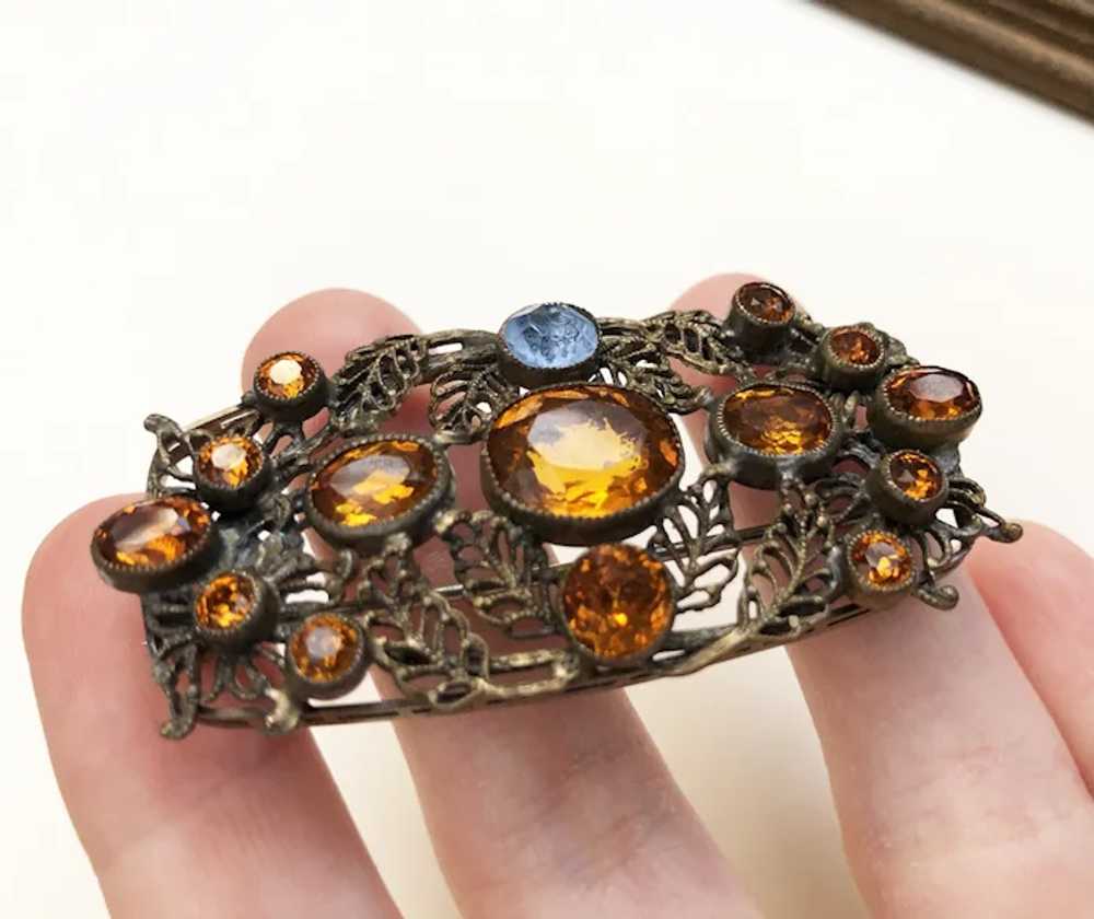 Large rhinestone brooch vintage, amber glass fili… - image 3