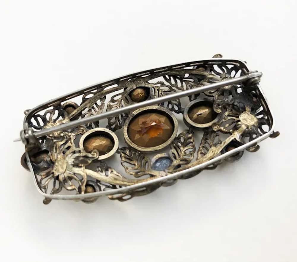 Large rhinestone brooch vintage, amber glass fili… - image 8