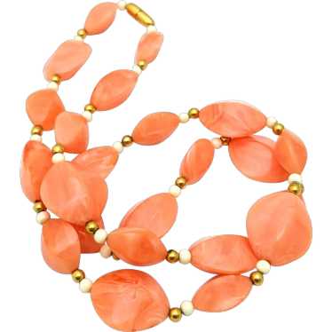 Peach And Cream Marbled Lucite Bead Necklace