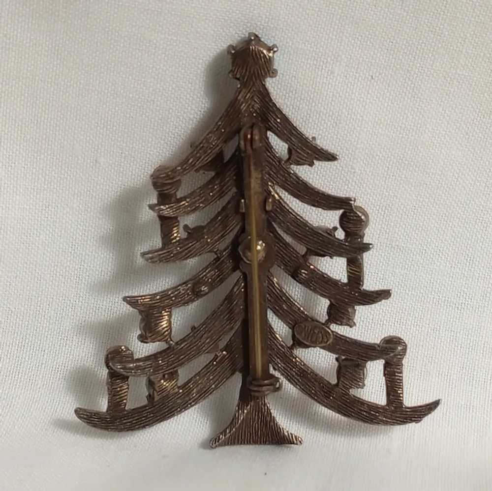 Weiss Christmas tree pin 4 candle enamel rhinesto… - image 3