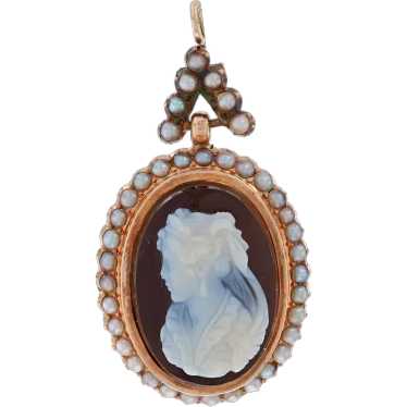 Rose Gold Hardstone Banded Agate & Pearl Victorian