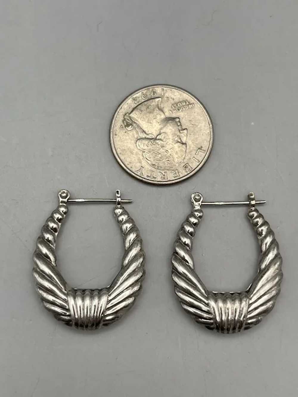 Vintage Sterling Silver Shrimp Shell Hoop Earrings - image 6