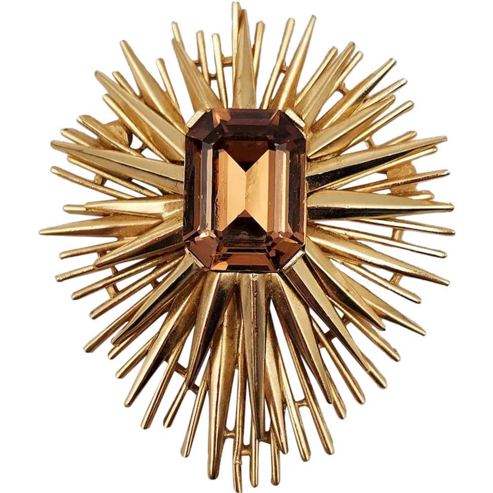 Vintage Trifari Starburst Brooch/Pin Gold Tone Fa… - image 1