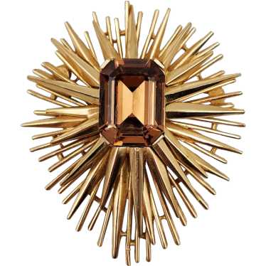 Vintage Trifari Starburst Brooch/Pin Gold Tone Fa… - image 1