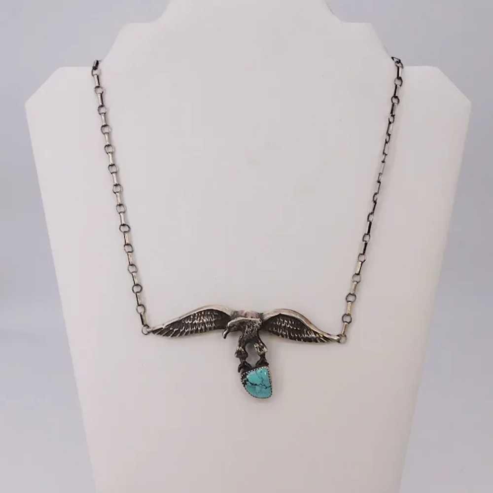 Vintage Eagle Turquoise Sterling Silver Necklace … - image 10