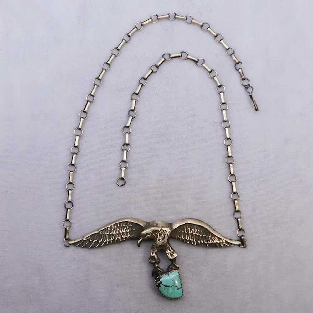 Vintage Eagle Turquoise Sterling Silver Necklace … - image 12