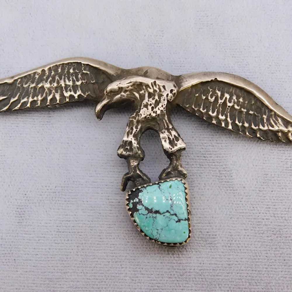 Vintage Eagle Turquoise Sterling Silver Necklace … - image 4