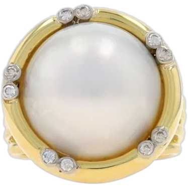 Yellow Gold Cultured Mabe Pearl & Diamond Ring - 1