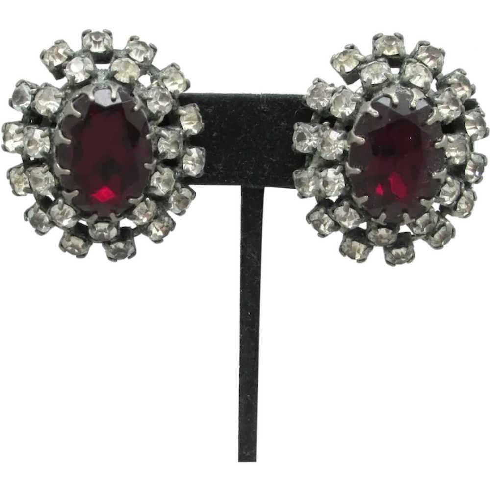 Double Row Rhinestone earrings with Imitation Rub… - image 1