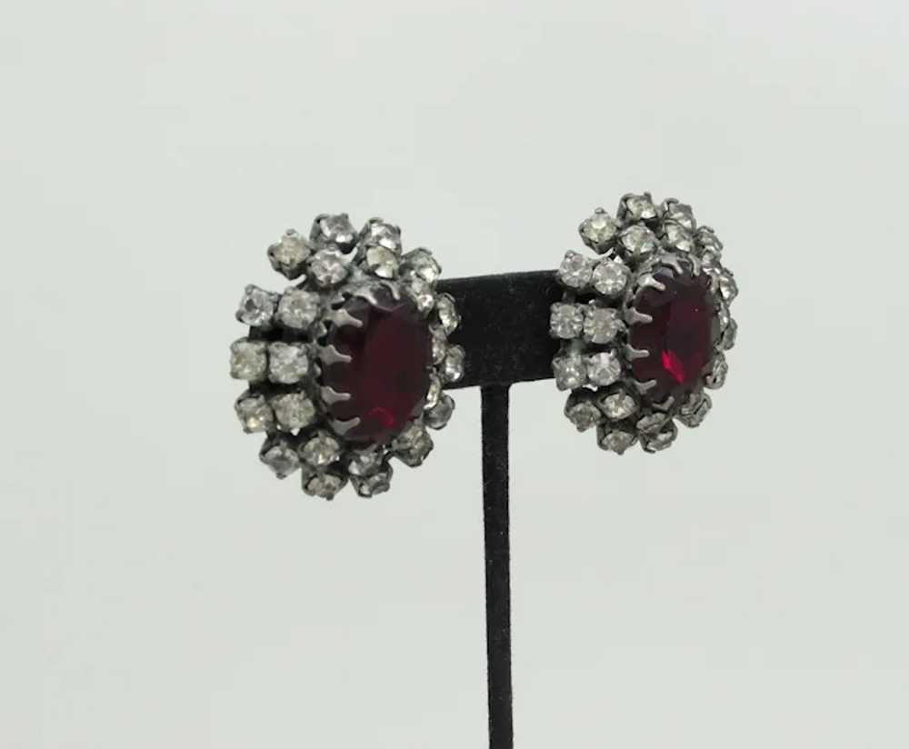 Double Row Rhinestone earrings with Imitation Rub… - image 2