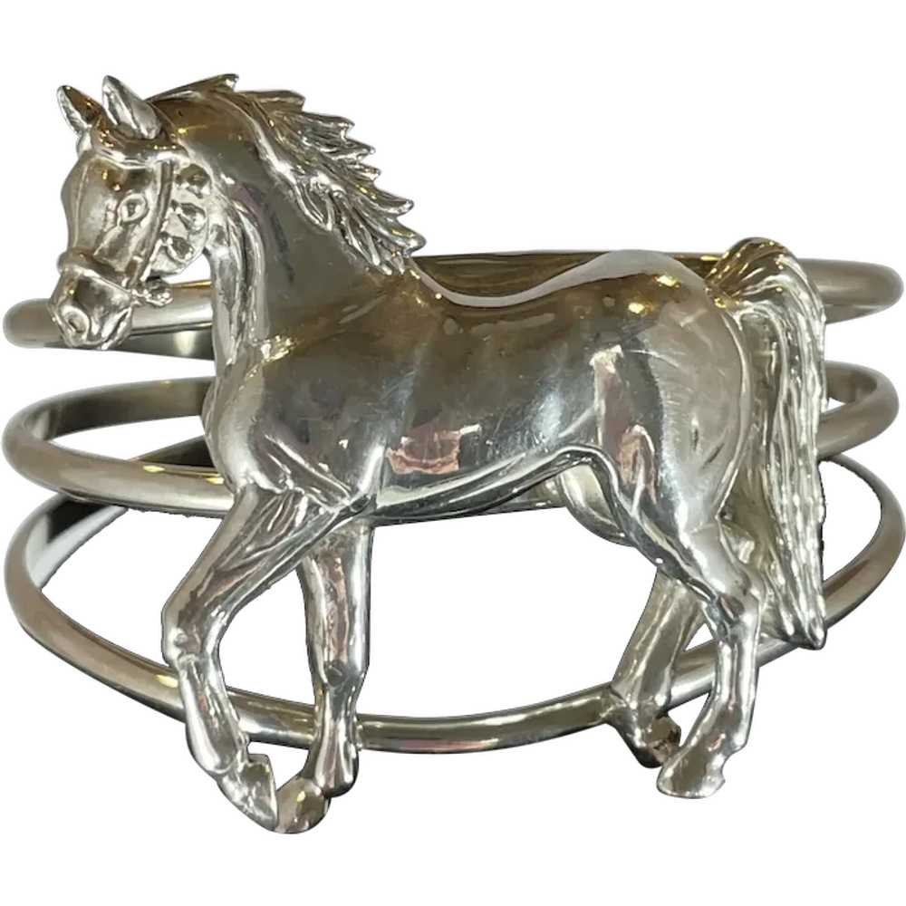 Carol Felley 1991 Sterling Silver 3D Horse Cuff B… - image 1