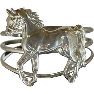 Carol Felley 1991 Sterling Silver 3D Horse Cuff B… - image 1