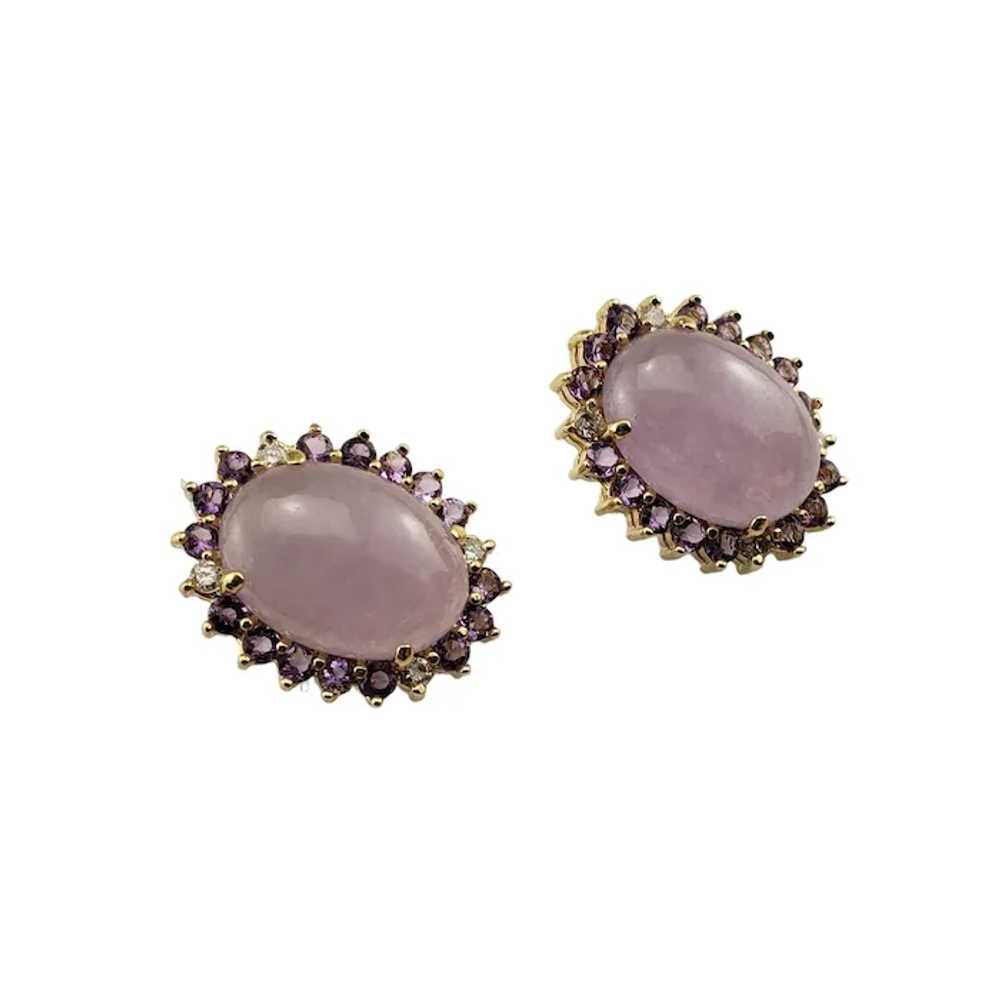 14K Yellow Gold Jade, Amethyst & Diamond Earrings… - image 3