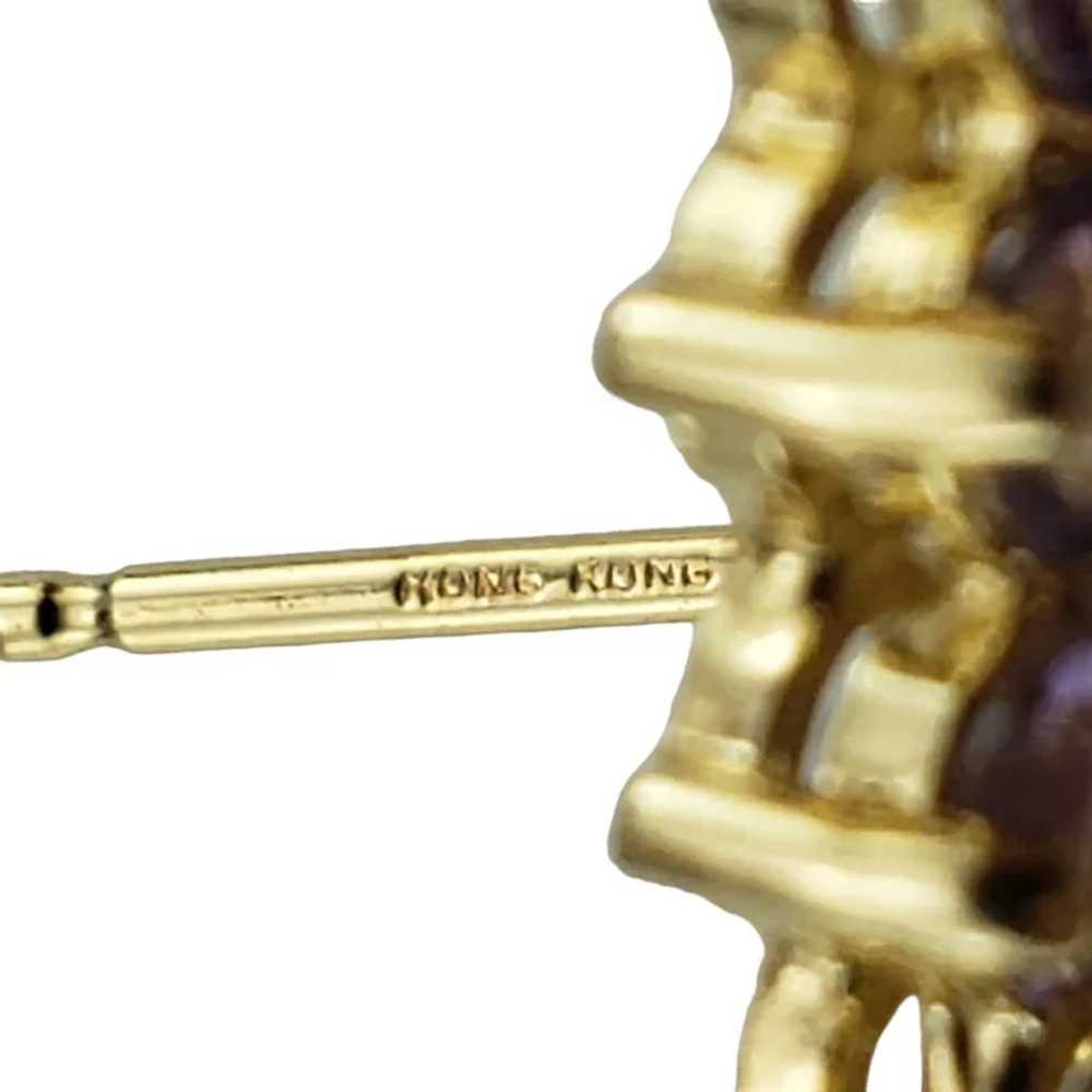 14K Yellow Gold Jade, Amethyst & Diamond Earrings… - image 5
