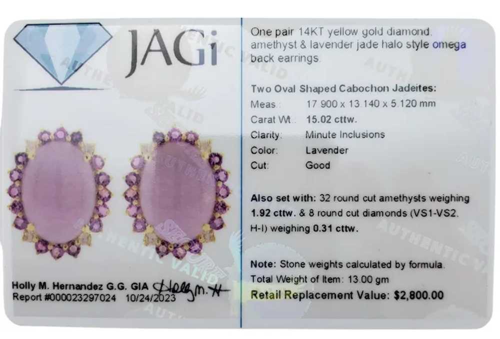 14K Yellow Gold Jade, Amethyst & Diamond Earrings… - image 6
