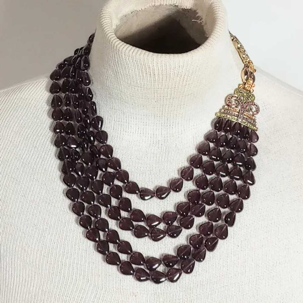 Heidi Daus 5 strand purple glass bead bib necklac… - image 11