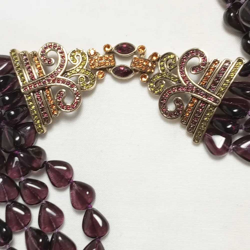 Heidi Daus 5 strand purple glass bead bib necklac… - image 2