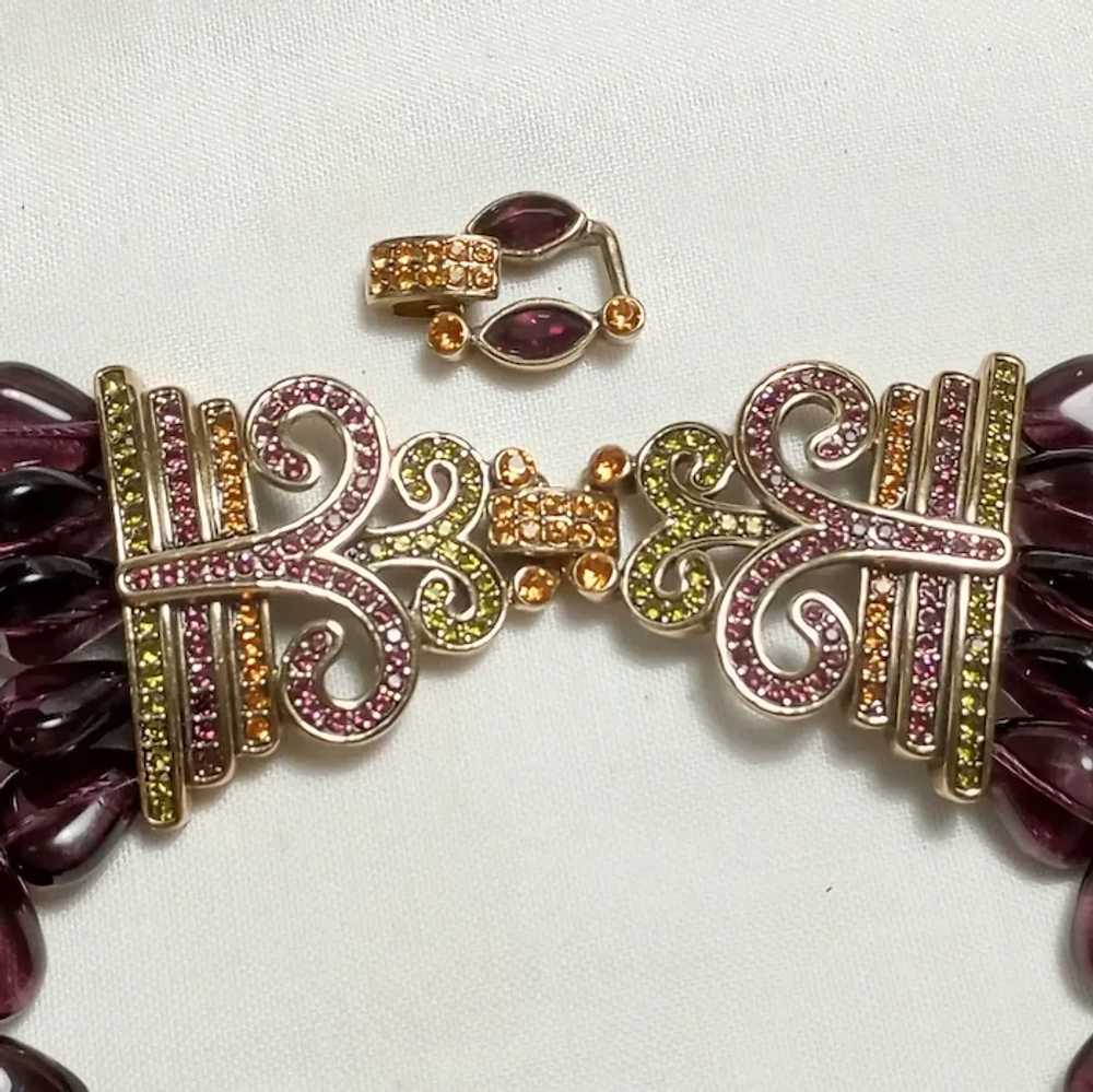 Heidi Daus 5 strand purple glass bead bib necklac… - image 4