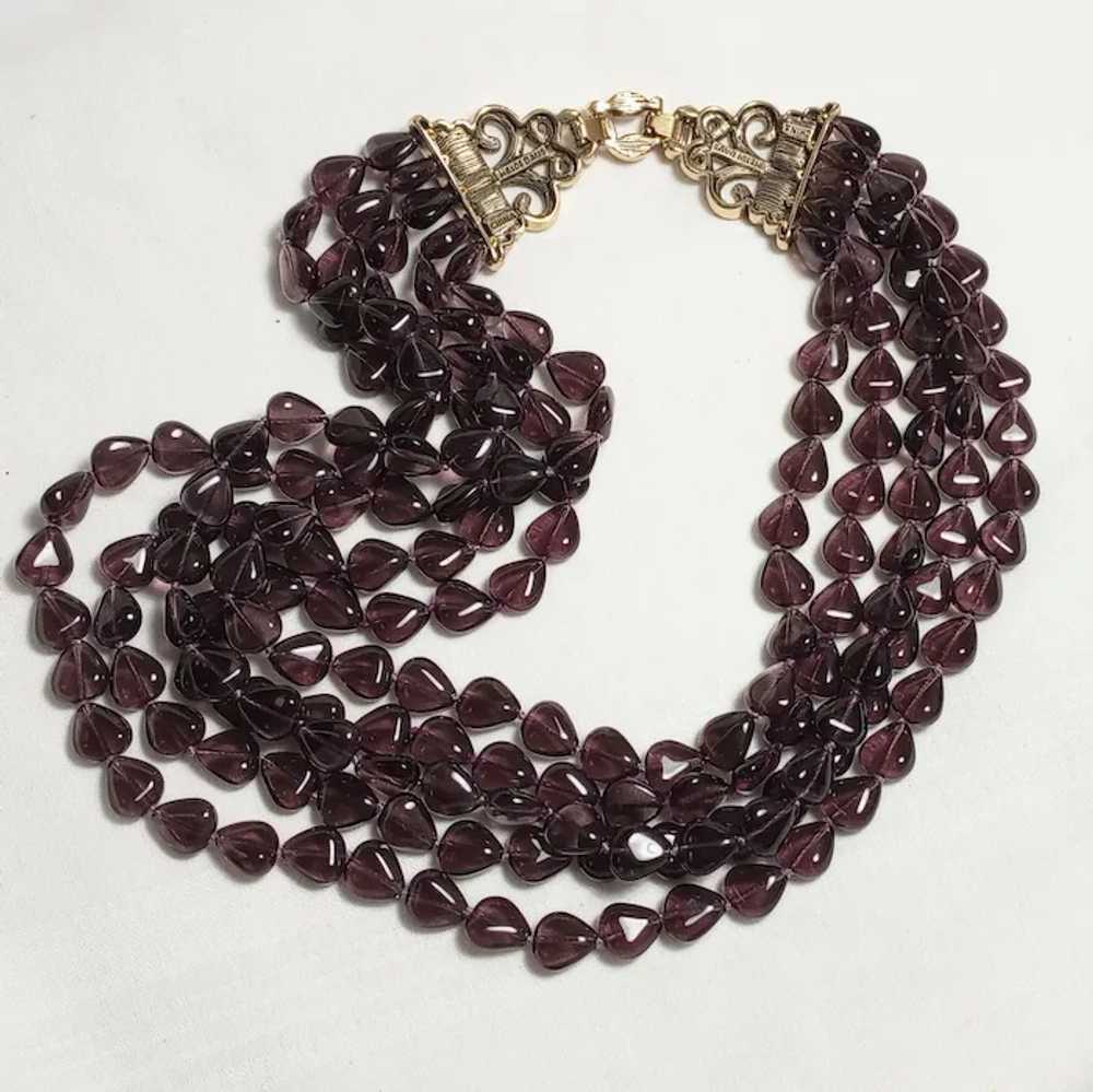 Heidi Daus 5 strand purple glass bead bib necklac… - image 6