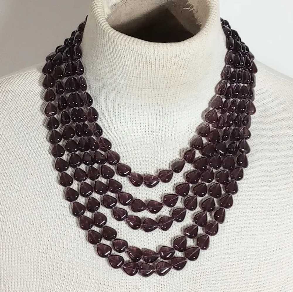Heidi Daus 5 strand purple glass bead bib necklac… - image 9