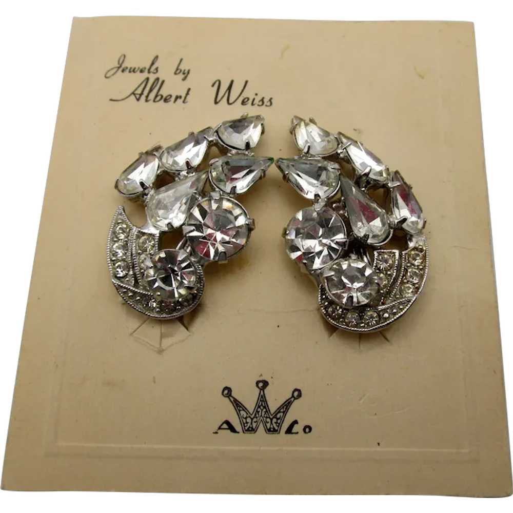 Albert Weiss Crystal Earrings on Original Card - image 1