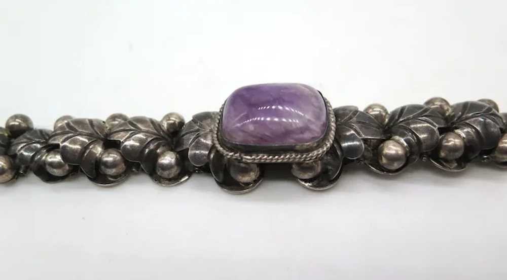Antique Chunky Sterling Silver Amethyst Link Pane… - image 2
