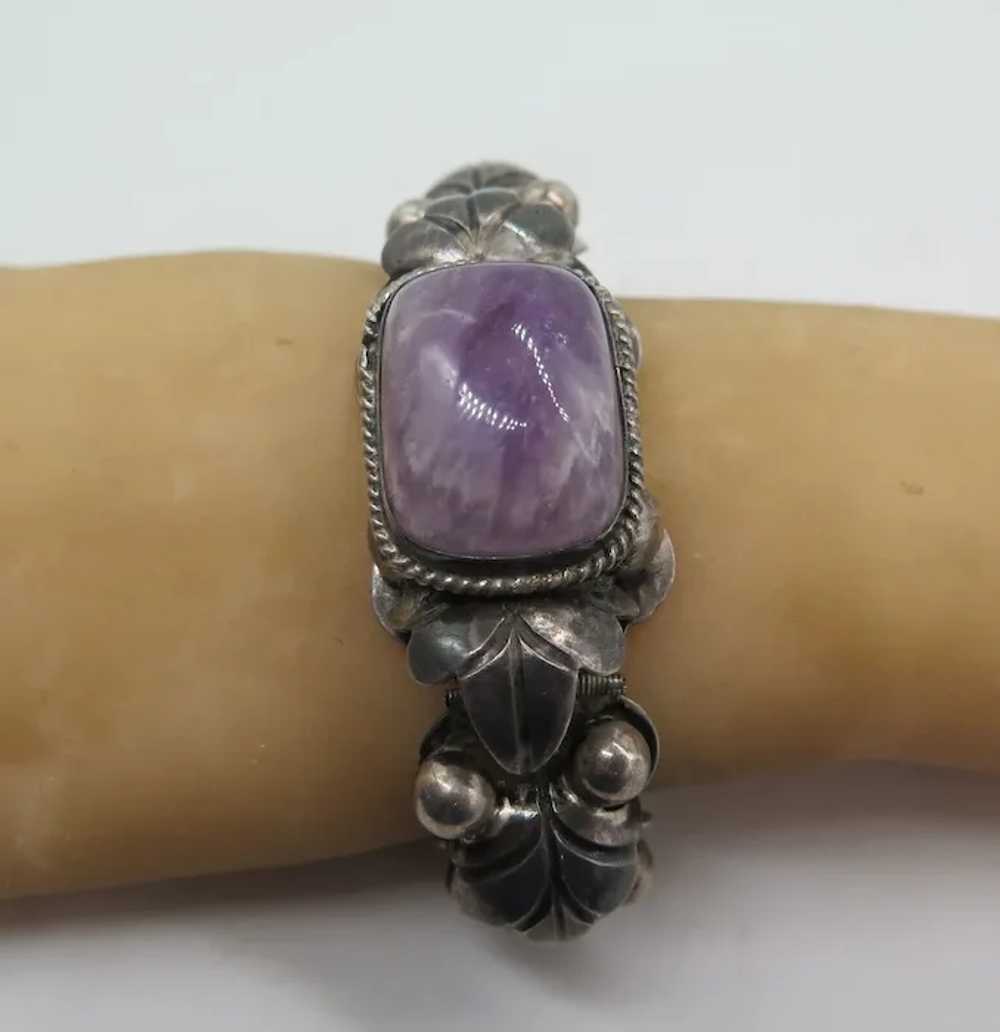 Antique Chunky Sterling Silver Amethyst Link Pane… - image 3
