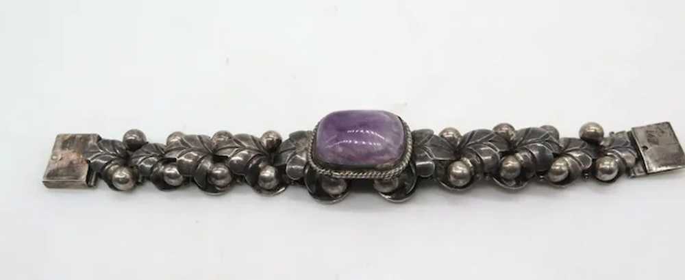 Antique Chunky Sterling Silver Amethyst Link Pane… - image 5