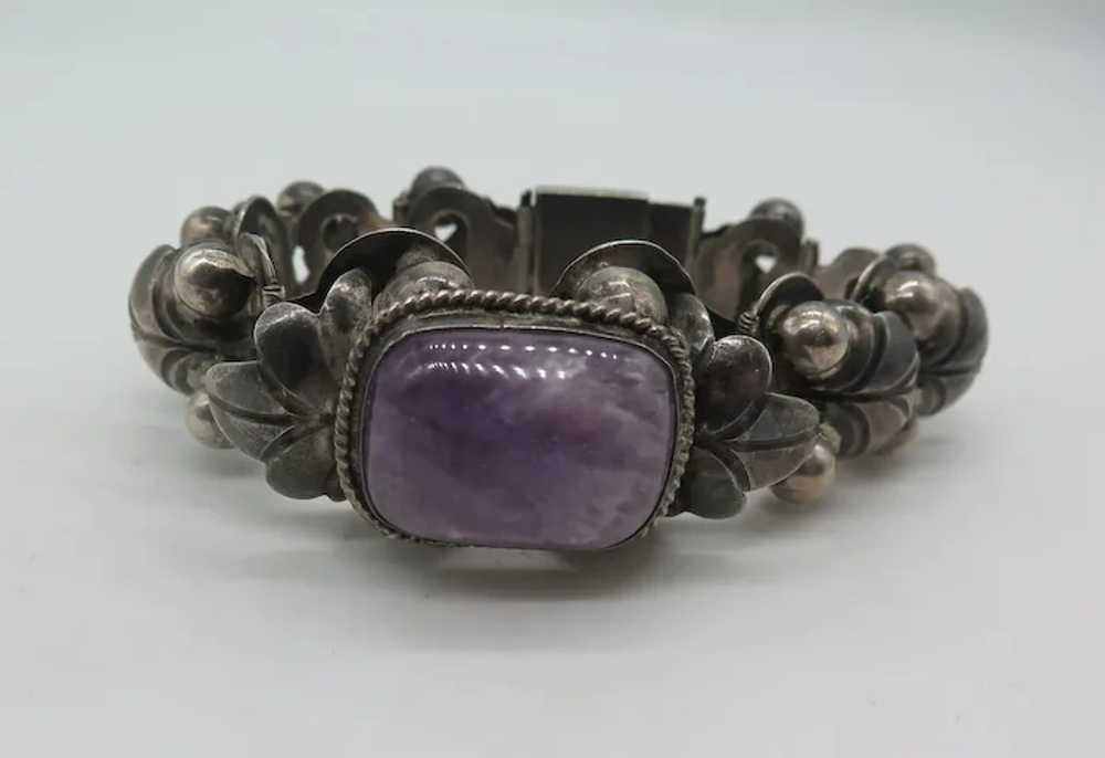 Antique Chunky Sterling Silver Amethyst Link Pane… - image 6