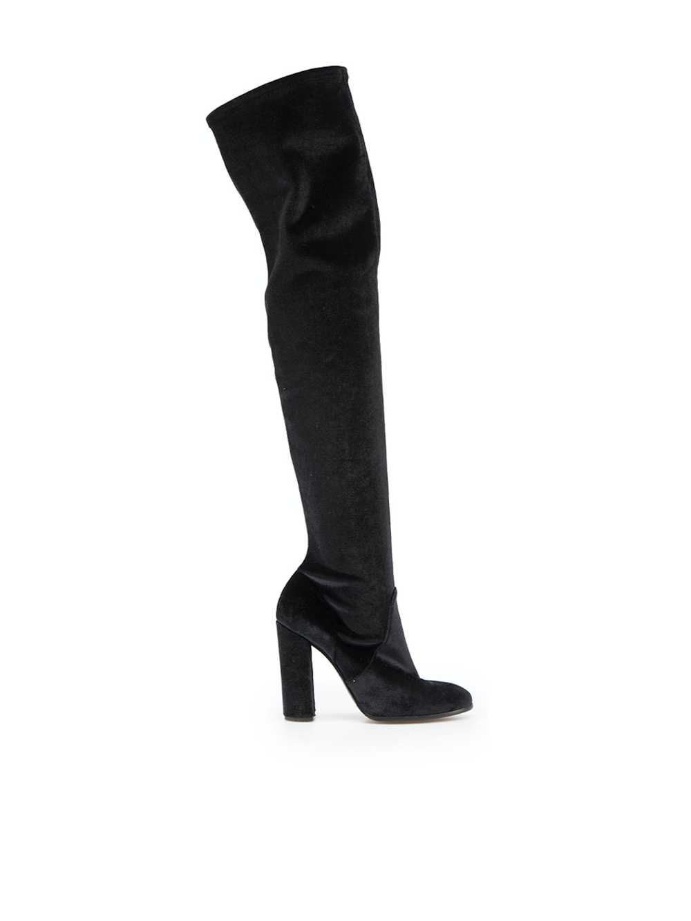 Ermanno Scervino Black Velvet Thigh High Boots - image 1