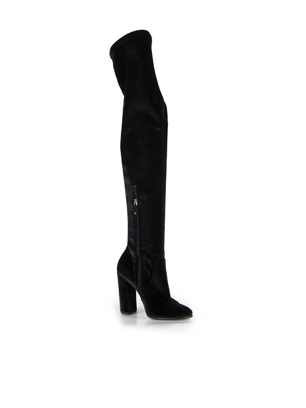Ermanno Scervino Black Velvet Thigh High Boots - image 2