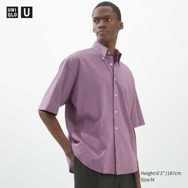 UNIQLO U AIRism Cotton Oversized Crew Neck Half-Sleeve Boxy Purple T-Shirt  S