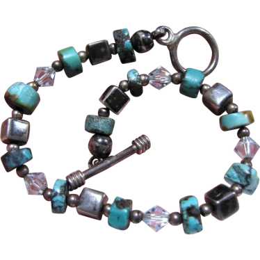South Western Turquoise, Sterling & Crystal Bracel