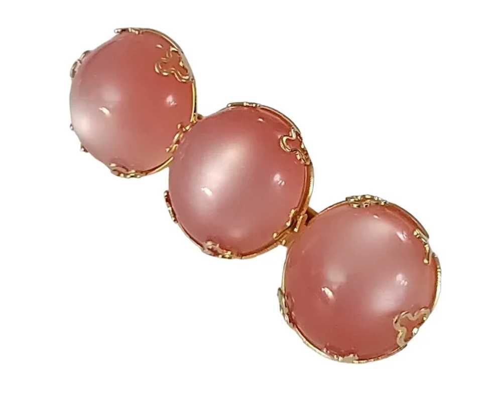 Gold Tone Pink Lucite Moonstone-Style Round Caboc… - image 2