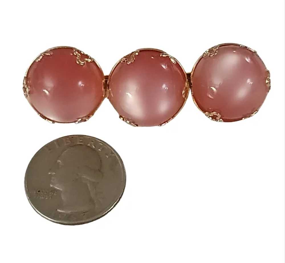 Gold Tone Pink Lucite Moonstone-Style Round Caboc… - image 5