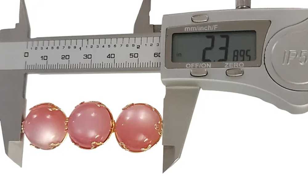 Gold Tone Pink Lucite Moonstone-Style Round Caboc… - image 7