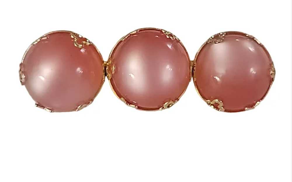 Gold Tone Pink Lucite Moonstone-Style Round Caboc… - image 8