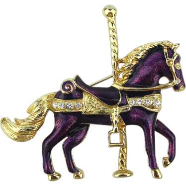 Giovanni Purple Enamel Rhinestone Carousel Horse … - image 1