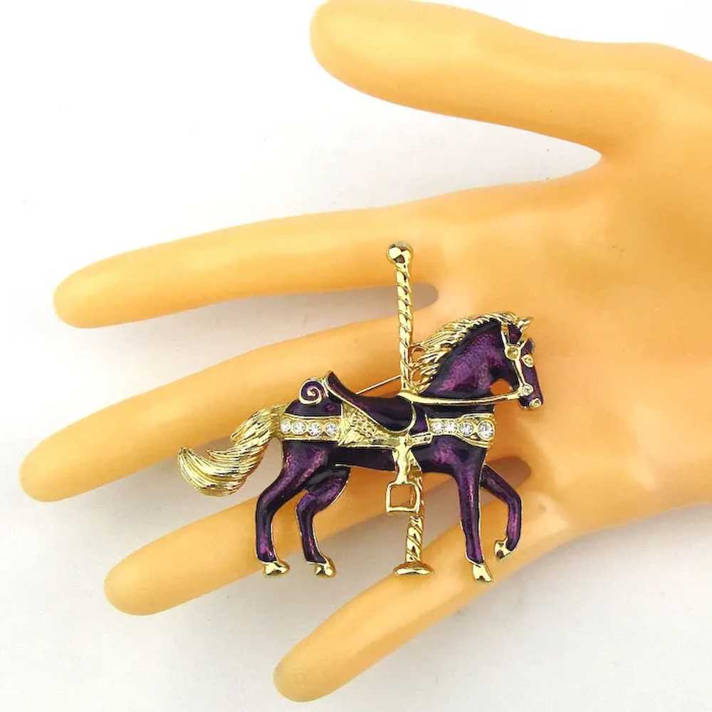 Giovanni Purple Enamel Rhinestone Carousel Horse … - image 4
