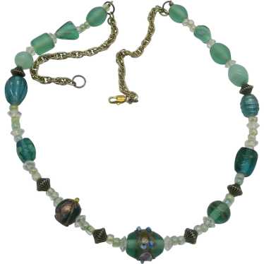 Italian Glass Bead Necklace Green & Teal Wedding … - image 1