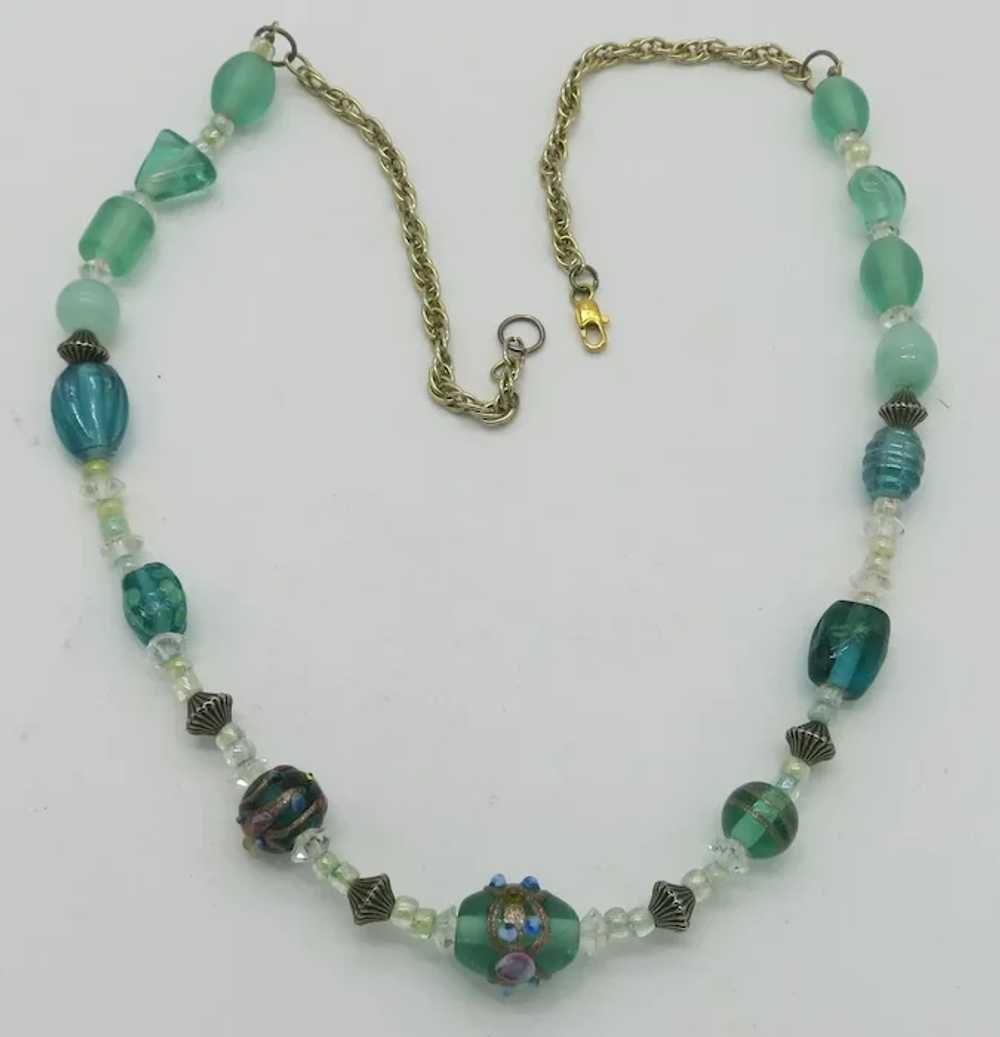 Italian Glass Bead Necklace Green & Teal Wedding … - image 2